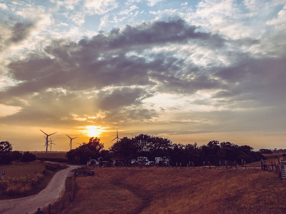 Holland vindkraftverk solnedgång
